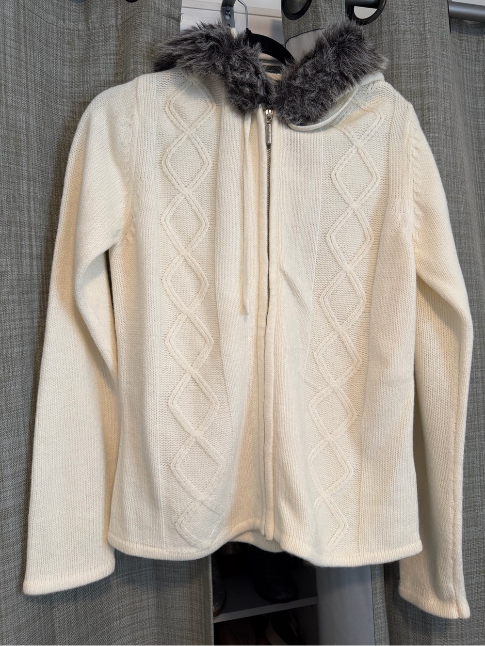 Harley-Davidson Cream Knit Zip Hoodie with Faux Fur Trim